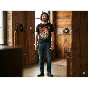 Retro Style Mens Medium 1975 US Tour Led Zeppelin Band T-Shirt Black Gap